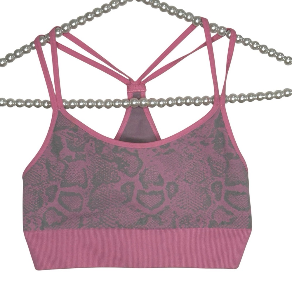 Bombshell Sportswear Seamless Sports Bra XS / Small Snake Print Pink Stretch USA